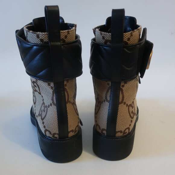 Womens Gucci Flores Ebony Mocha Guccissima Canvas Leather Moto Booties 3… - Picture 4 of 16